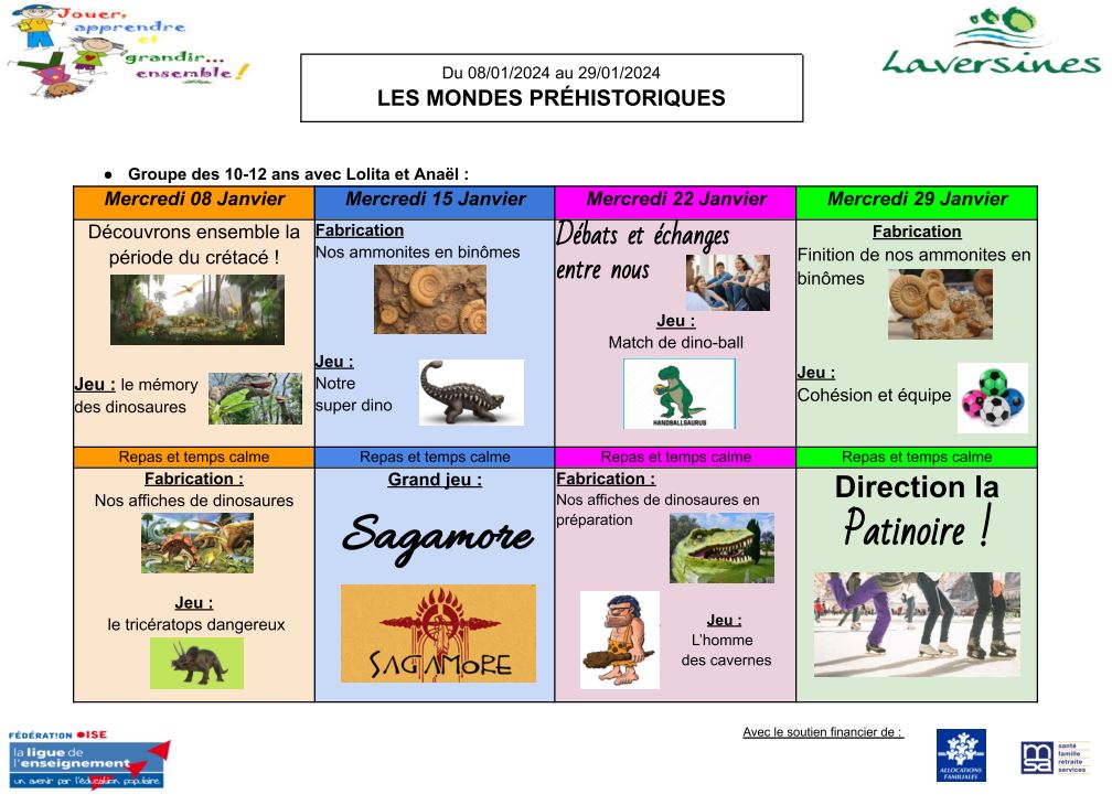 Planning Lolita et Anaël 9 12 ans